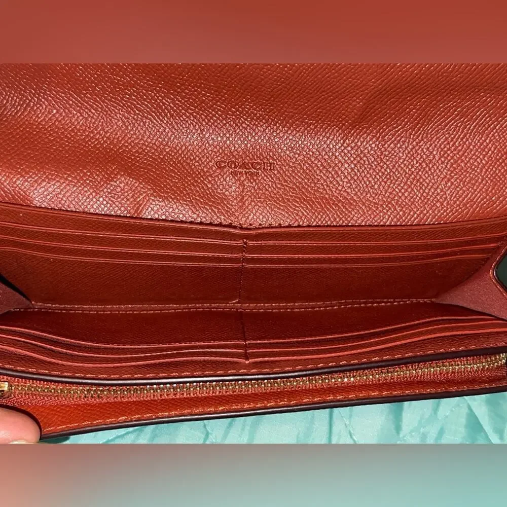 Coach Slim Envelope Wallet F26457 Terracotta Blush Colorblock Crossgrain EUC